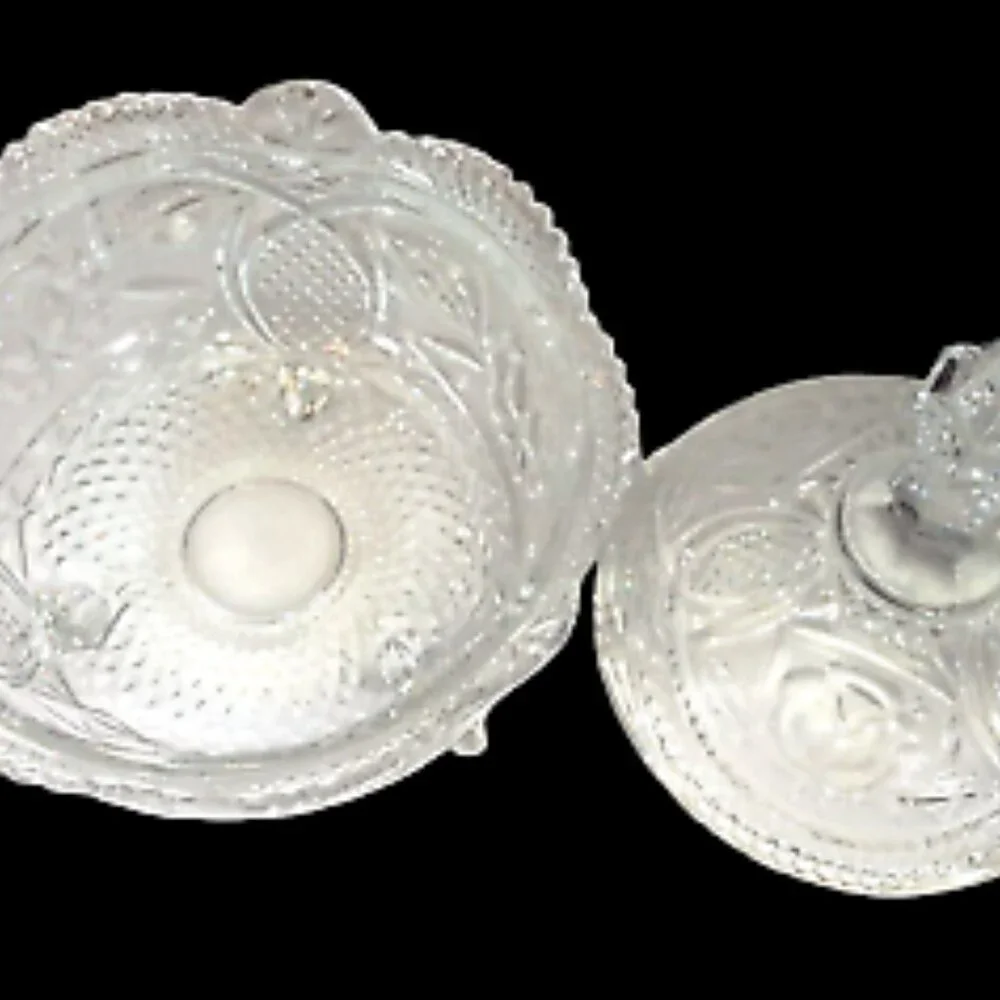 Vintage Cut Glass Bowl w/ Lid Footed Floral Design Sawtooth Rim Elegant EUC